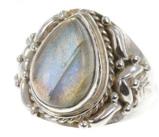 925 Sterling Silver NATURAL LABRADORITE Ring, Size 8.75, 6.88g Jewelry
