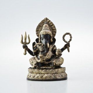 Ganesha Statue in Blessing Pose   Gold on Black   Collectible Figurines