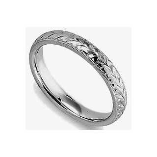 Platinum Solid Pure 950 3mm Wide Women Wedding Band Ring Hand Engraved New Comfort Fit Size Selectable From 4 7.5 Jewelry