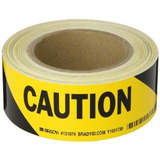 Brady 91233 100' Length x 2" Width B 933 Vinyl, Black on Yellow Bradystripe Temporary Sign Tape, Legend "Caution" Industrial Warning Signs