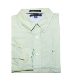 Tommy Hilfiger Men Long Sleeve"Graduate End on End" Logo Shirt (XL, Light moos green) at  Mens Clothing store
