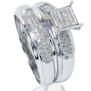 1/2CT Pave Diamond Pave Cluster Engagement Wedding Ring Set 14K White Gold Wedding Ring Sets Jewelry