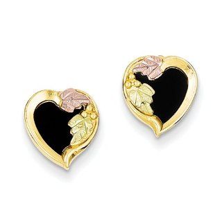 10k Black Hills Gold Onyx Heart Earrings   JewelryWeb Stud Earrings Jewelry