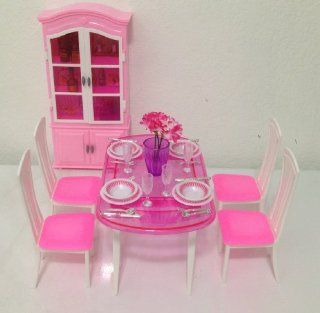 Barbie Size Dollhouse Furniture  Dinning Room with 4 Chairs & Cabinet Toys & Games