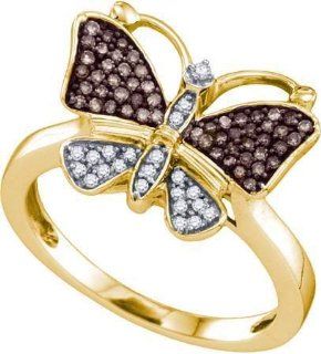 Engagement Ring Real 0.22ctw cognac diamond ladies butterfly ring Promise new 10K Yellow gold Jewelry