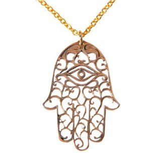 Small Hamsa Peace Bronze Pendant Necklace on 18" Rolo Chain Jewelry