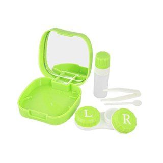 Rosallini Emoticon Print Green Plastic Contact Lens Case w Bottle Health & Personal Care