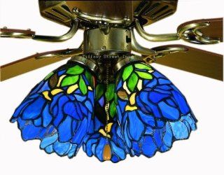 Blue Iris Tiffany Stained Glass Ceiling Fan 52 Inches Width   Tiffany Style Ceiling Lights  