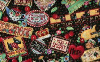 Quilting Treasures Mary Engelbreit 'Mary's Mottos' Sayings on Black Cotton Fabric   1yd 32"