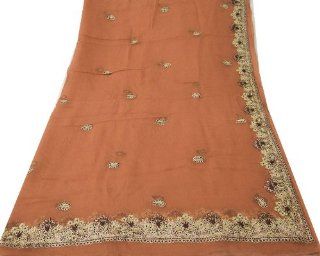 Vintage Fabric Long Dupatta Stole Peach Beaded Veil Chiffon Used Decor Women Wrap Head Dress Scarf Craft Fabric Indian Scarves