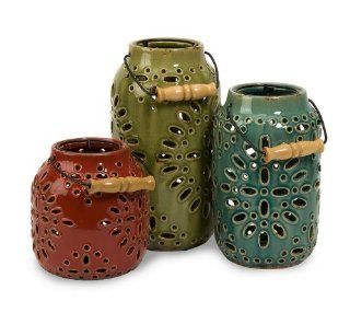 Luna Ceramic Lanterns   Set of 3   Candlestick Holders