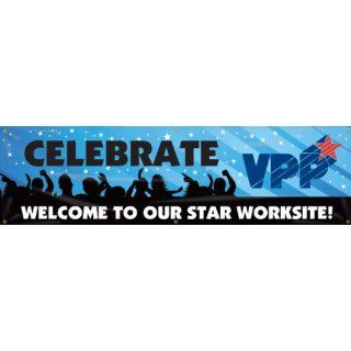 Accuform Signs MBR967 Reinforced Vinyl Motivational VPP Banner "CELEBRATE WELCOME TO OUR STAR WORKSITE" with Metal Grommets, 28" Width x 8' Length Industrial Warning Signs
