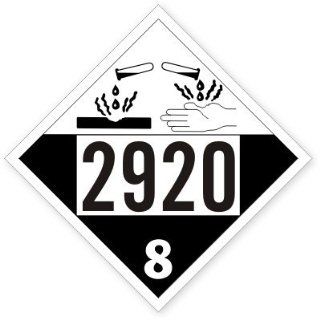 UN2920 Class 8 Corrosive, Vinyl with Removable Adhesive, 25 Placards / Pack, 10.75" x 10.75"