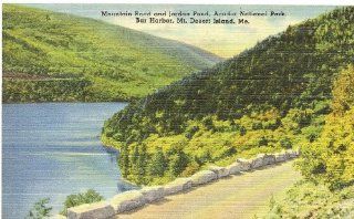 1950s Vintage Postcard   Mountain Road and Jordan Pond   Bar Harbor   Acadia National Park   Mt. Desert Island Maine 