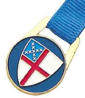 970 Episcopal Shield Bookmark on Blue Grosgrain Ribbon 