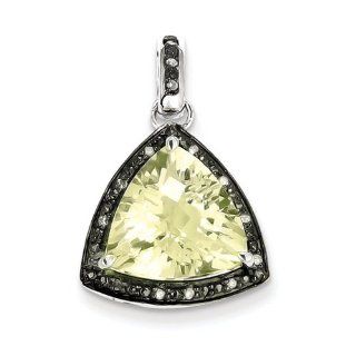 Sterling Silver Lemon Quartz And Diamond Pendant, Best Quality Free Gift Box Satisfaction Guaranteed Jewelry