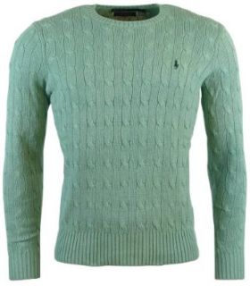 Polo Ralph Lauren Mens Cable Knit Crewneck Silk Sweater   S   Green at  Mens Clothing store Pullover Sweaters