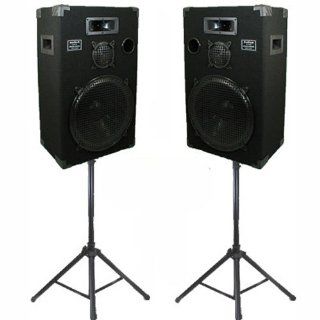 Podium Pro Studio Speakers 15" Three Way Pro Audio Monitor Pair and Stands Set for PA DJ Home or Karaoke 1500CSET1 Musical Instruments