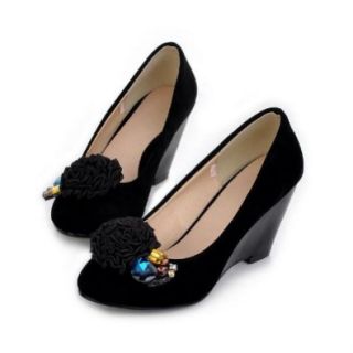 New Fashion Flower Rhinestone Womens Wedge Heels Shoes Plus Size Pumps Shoes Shoes