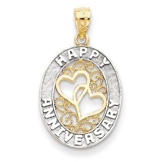 14k & Rhodium Happy Anniversary Hearts Pendant, Best Quality Free Gift Box Satisfaction Guaranteed Jewelry