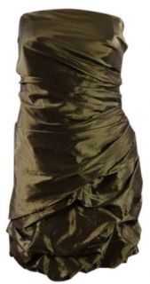 Ruffled Strapless Taffeta Dress (20W, Olive)