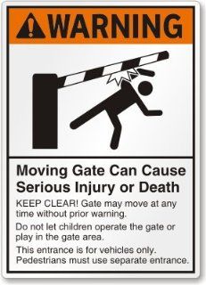 Warning Moving Gate Can Cause Serious Injury or Death (lowering gate boom symbol) Sign, 10" x 7"  Yard Signs  Patio, Lawn & Garden