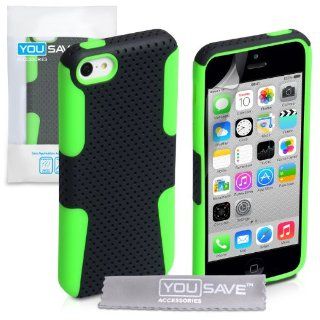 iPhone 5C Case Black / Green Tough Mesh Combo Silicone Cover Cell Phones & Accessories