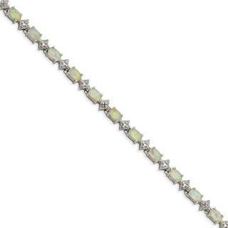 Sterling Silver 7inch Created Opal And Diamond Bracelet, Best Quality Free Gift Box Satisfaction Guaranteed Jewelry