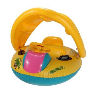 Inflatable Sunshade Baby Float Seat Boat Adjustable Water Swim Pool Ring Yellow Toys & Games