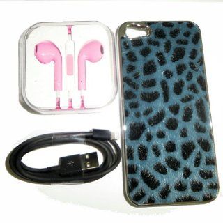 Ayangyang Purple Leopard Grain Case for Iphone + 1m Black Date Cable for Iphone + Pink Earphone for Iphone 5 Cell Phones & Accessories