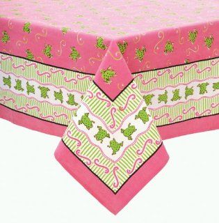 Pomegranate Inc. 100% Cotton 68 Inch Round Tablecloth, Pink Frog  
