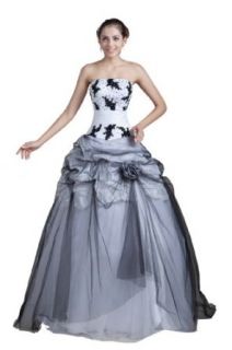 HoneyStore Women's A Line Floor Length Strapless Tulle Embroidery Dress