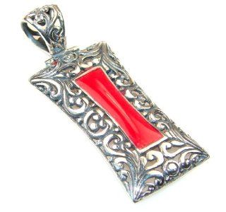 Coral Women's Silver Pendant 5.60g (color red, dim. 2 1/8, 7/8, 1/4 inch). Coral Crafted in 925 Sterling Silver only ONE pendant available   pendant entirely handmade by the most gifted artisans   one of a kind world wide item   FREE GIFT BOX Jewelr