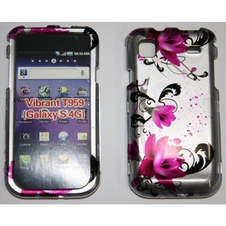 SAMSUNG GALAXY S 4G T959V RED / PINK FLOWER ON SILVER CASE Cell Phones & Accessories