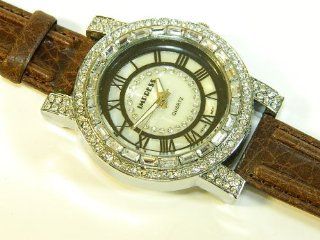 Impress Women's Crystal Case Stainless Steel Watch with Brown Leather Band Watches
