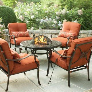Martha Stewart Living Cold Spring 5 Piece Patio Fire Pit Set with Burnt Orange Cushions  Outdoor And Patio Furniture Sets  Patio, Lawn & Garden