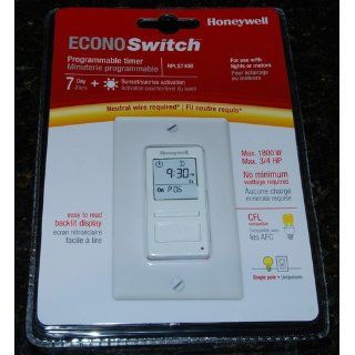Honeywell Econoswitch RPLS740B 7 Day Solar Time Table Programmable Switch for Lights and Motors   Wall Light Switches  