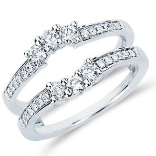 Three Stone Diamond Ring Guard Wedding Engagement Band 14k White Gold (0.50 ct.tw) Jewel Tie Jewelry