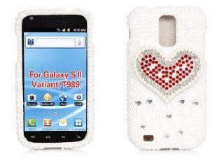 iSee Case 3D Pearl Bling Rhinestone Crystal Full Cover Case for Samsung Galaxy S2 S 2 II T Mobile HERCULES SGH T989 (Red Heart White Pearl) Cell Phones & Accessories