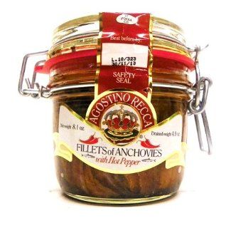 Agostino Recca Fillets of Anchovies in Pure Olive Oil w/ Hot Pepper 8.1 oz  Packaged Anchovies  Grocery & Gourmet Food