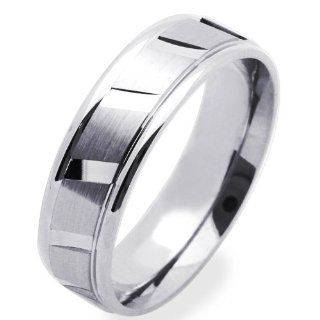 14K White Gold 6mm Diamond Cut Patterned Wedding Band for Men & Women (Size 5 to 12) Jewelry