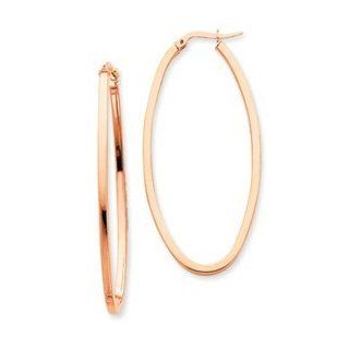 14k Gold Rose 2mm Square Tube Oval Hoop Earrings Jewelry