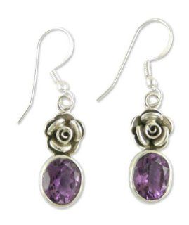 Amethyst flower earrings, 'Sweet Rose' Jewelry