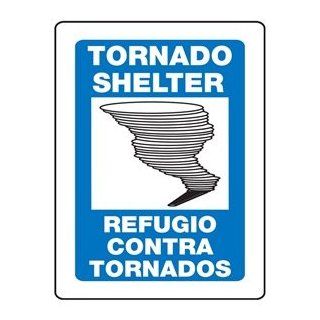 ZING 2623 Bilingual Eco Safety L Sign with Picto, Legend "TORNADO SHELTER", 8" Width x 11" Height, Recycled Plastic, White on Blue Industrial Warning Signs