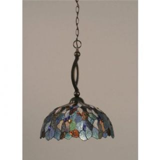 Toltec Lighting 271 BC 995 Bow   One Light Pendant, Black Copper Finish with Blue Mosaic Tiffany Glass   Ceiling Pendant Fixtures  