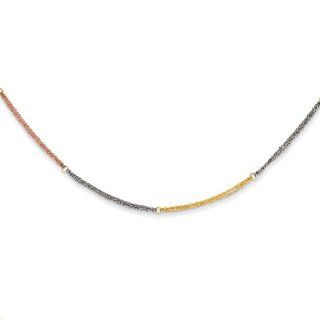 14k Tri color Section Strands W/ 2in Ext Necklace, Best Quality Free Gift Box Satisfaction Guaranteed Jewelry