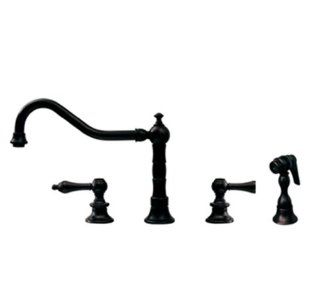 Whitehaus WHKLV3 4400 MABRZ Vintage Iii 10 1/2 Inch Widespread Faucet with Long Traditional Swivel Spout, Lever Handles and Solid Brass Side Spray, Mahogany Bronze   Faucet Spouts And Kits  