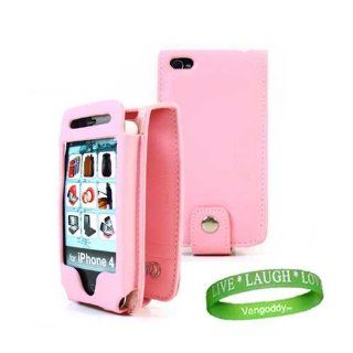 Apple Hard iPhone 4 Leather Case Vertical Cover 4g with Scratch Resistant Interior and Button Closure ? PINK Melrose + Live * Laugh * Love VG Wrist Band Cell Phones & Accessories