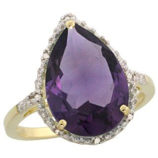 10k Gold Teardrop Stone Ring w/ Brilliant Cut Diamonds & Pear Cut (15x10mm) Amethyst Stone, 11/16" (17mm) wide, size 8.5 Jewelry