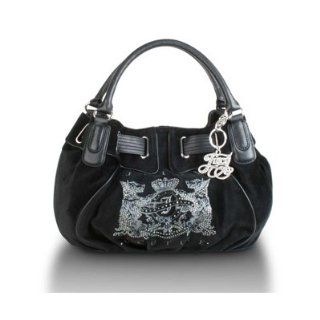 Juicy Couture Scottie Velour with Rhinestone Crest Freestyle Bag (Black) Clothing